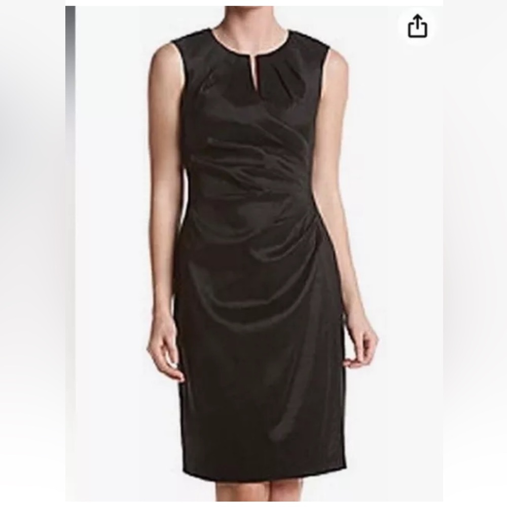 NWT Adrianna Papell Women's Stretch Taffeta Side Drape Sheath Dress Sz 16 Black